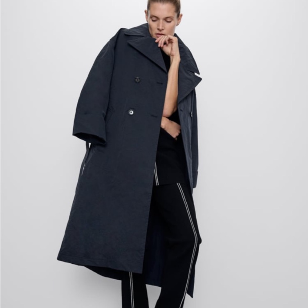 Zara Dark Gray Long Blazer Coat